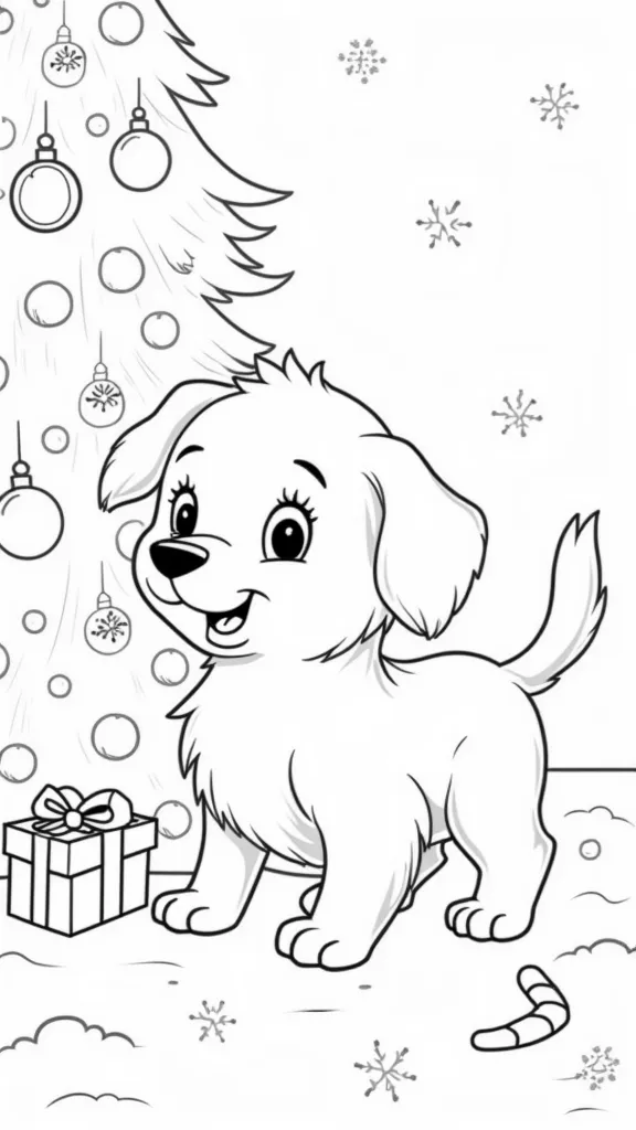 Páginas para colorear de la Navidad del cachorro